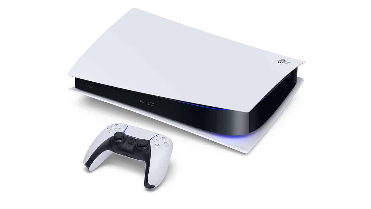 PS5 on a white surface.
